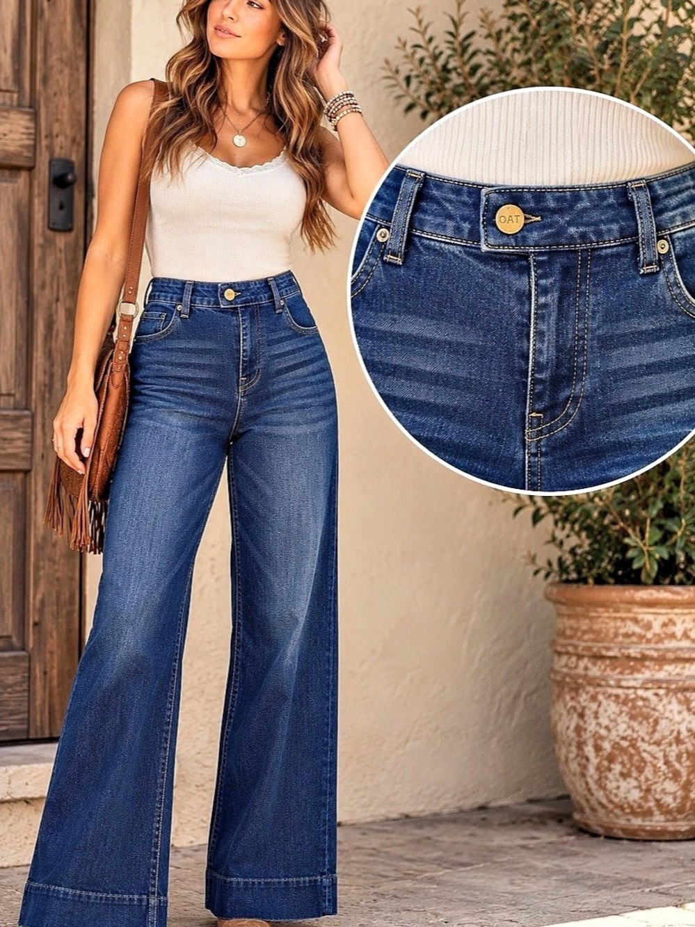 OAT New York High Rise Wide Leg Trouser Denim Jeans